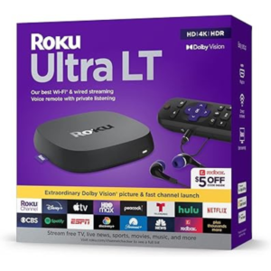 Roku Ultra LT | 4K HDR & Dolby Vision | Voice Remote & Private Listening | Premium HDMI® Cable