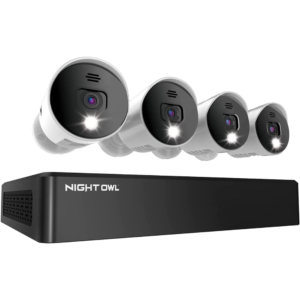 Night Owl Security Camera System | 8-Channel Bluetooth DVR | 1TB Hard Drive | 4 Wired 4K Ultra HD Spotlight Cameras | Audio-Enabled Indoor/Outdoor Surveillance