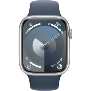 Apple Watch Series 9 GPS 45mm | S9 SiP with 64-bit dual-core processor | Silver Aluminum Case with Storm Blue Sport Band (M/L) | Fitness Tracker ECG Apps Always-On Retina Display Water Resistant